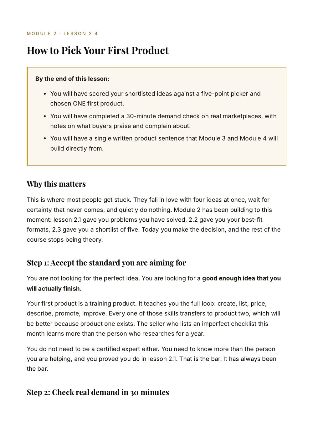Inside My Sell System: a Module 2 lesson on choosing your first product